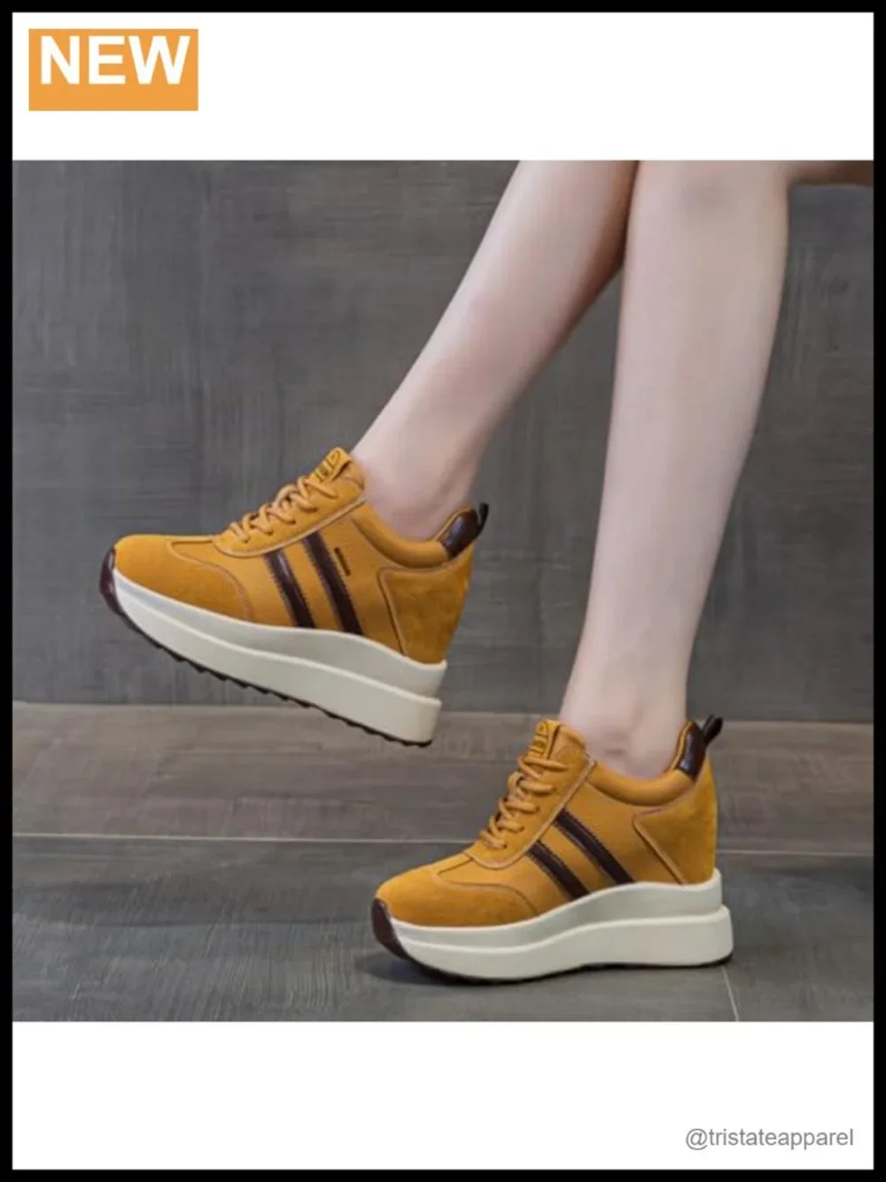 Wedge Sneakers for Women Platform Hidden Heel Leather Lace-Up Chunky Fashion